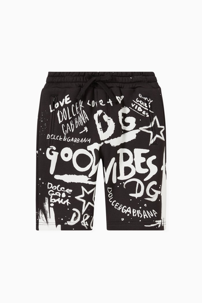 

DG Next Bermuda Shorts with Graffiti Print in Jersey, Black