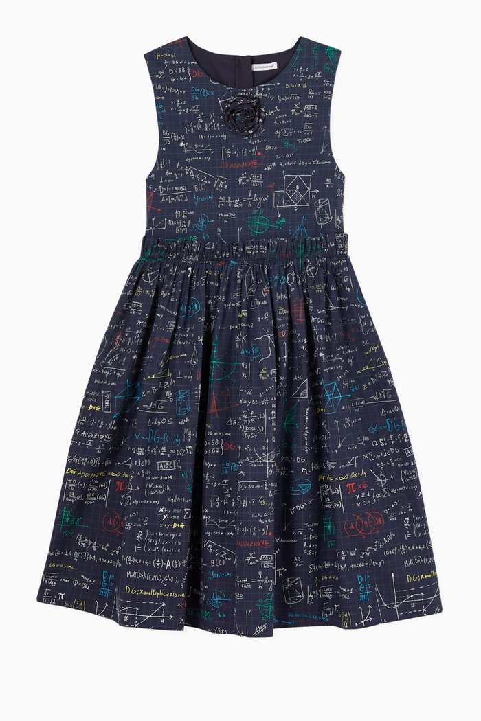 

Back to School Dress in Algebra Print Poplin, Blue