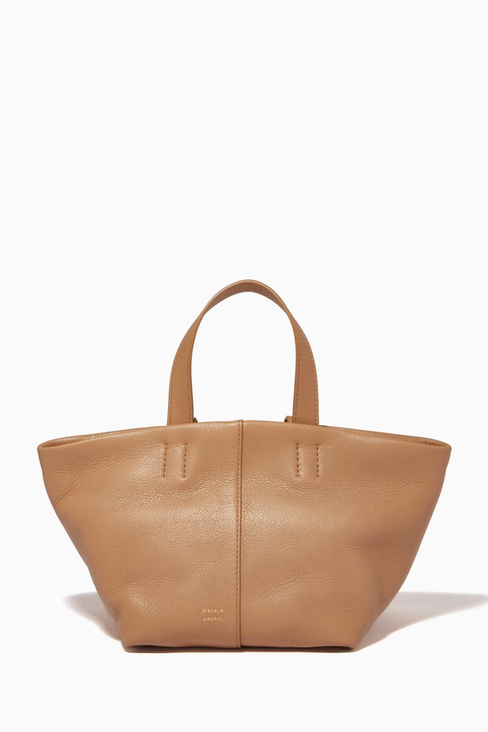 

Mini Tulipano Tote Bag in Calf Leather, Brown