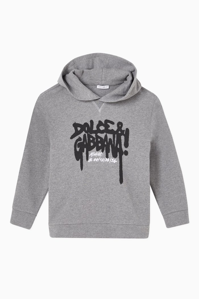 Hoodie with Graffiti Spray D&G in Jersey, Grey