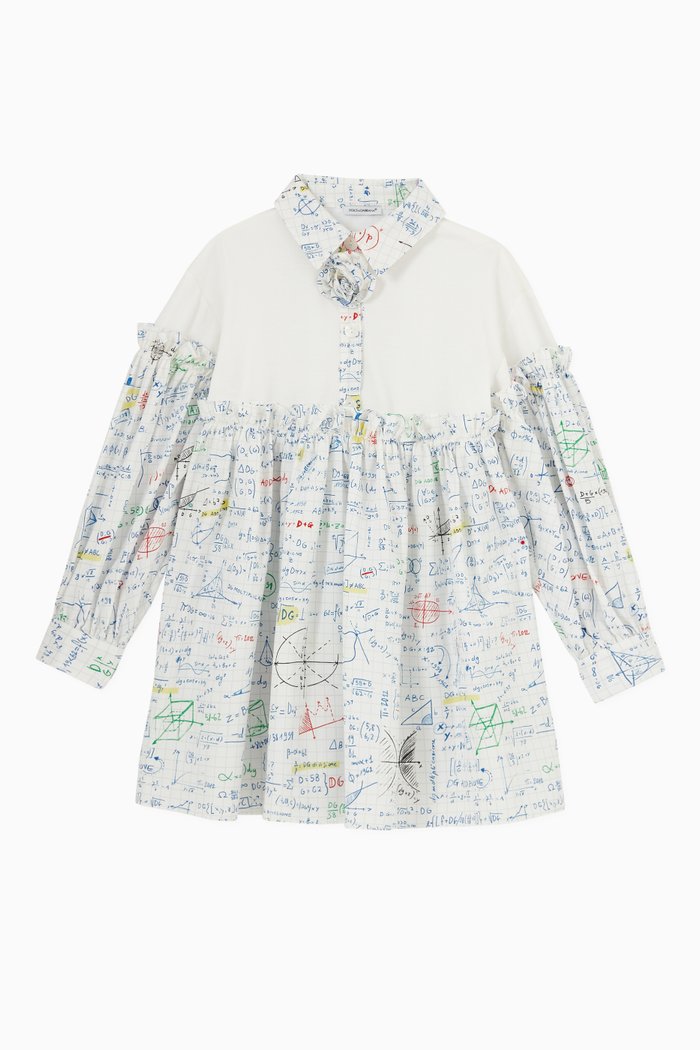 

Back to School Dress in Algebra Print Cotton Poplin, White