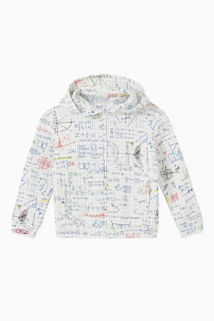 

Back to School Hoodie in Algebra Print Jersey, White