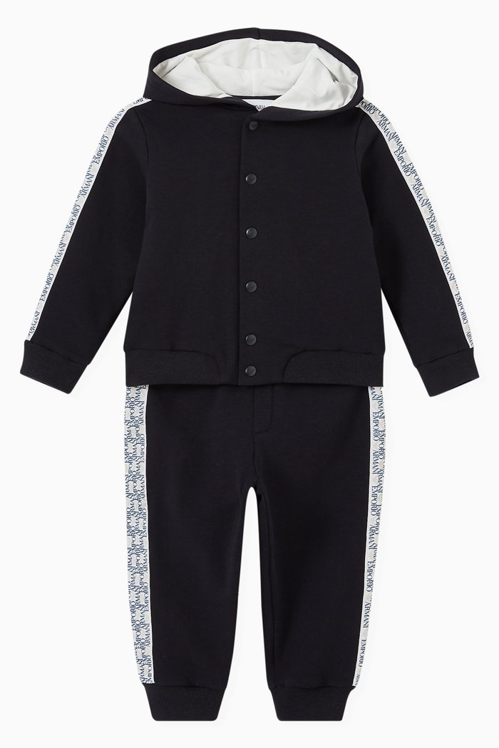 

EA Logo Band Hooded Tracksuit in Jersey, Blue