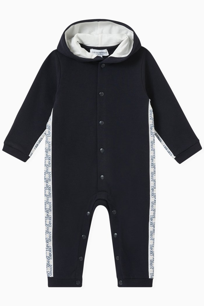 

EA Logo Tape Hooded Jumpsuit in Jersey, Blue