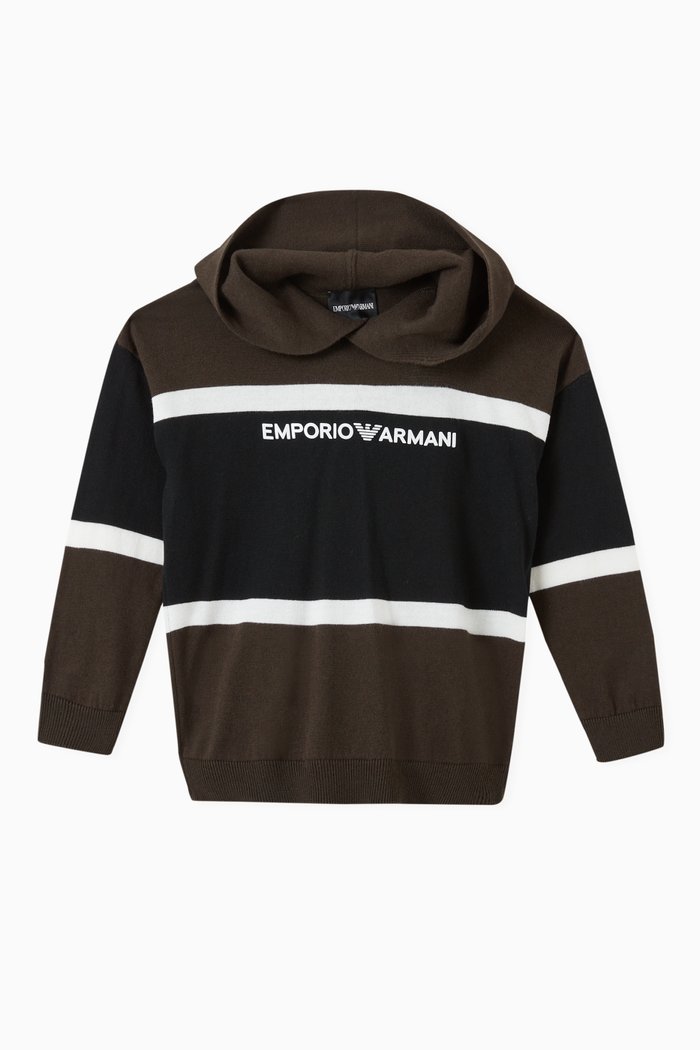 

Colour Block Hoodie in Cotton Blend Knit, Brown