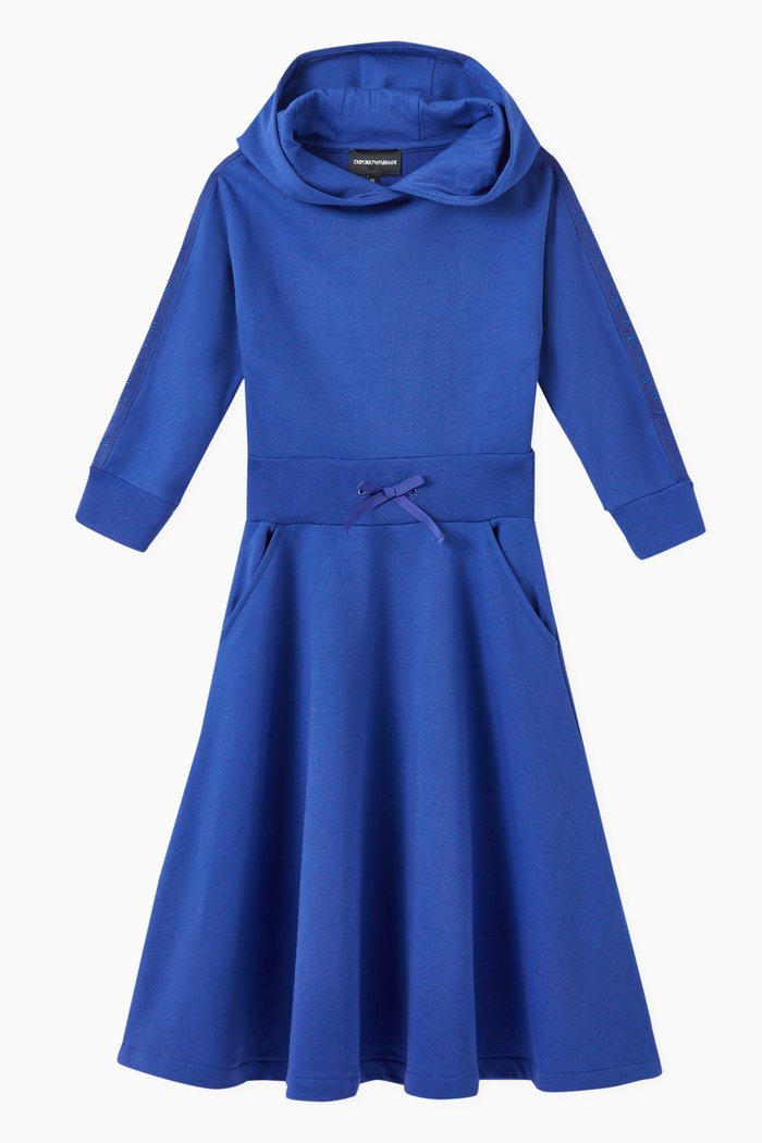 

EA Lurex Tape Hooded Dress in Jersey, Blue
