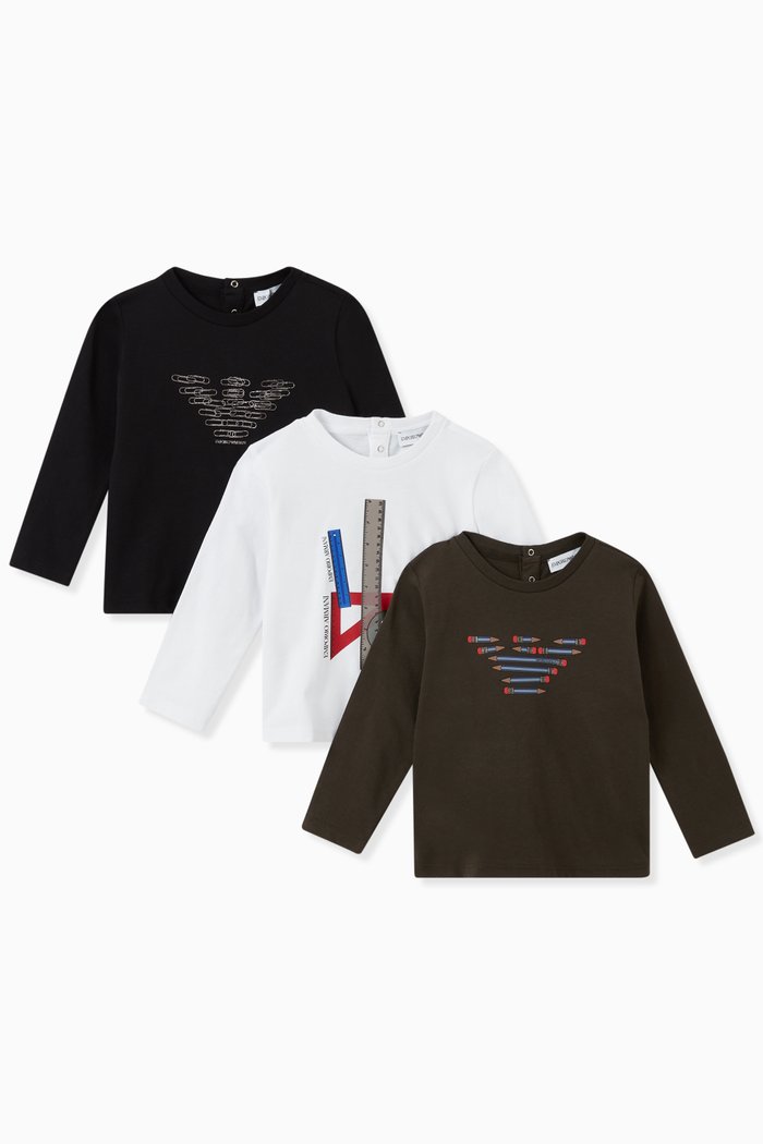 

EA Eagle Logo Graphic T-shirt in Cotton, Set of 3, Black