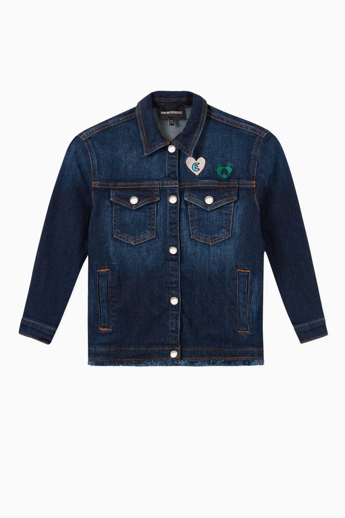 

EA Smiley Emoji Embroidered Jacket in Denim, Blue