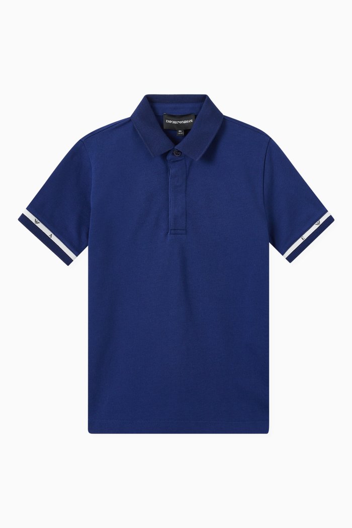 

EA Logo Tape Polo Shirt in Cotton Pique, Blue