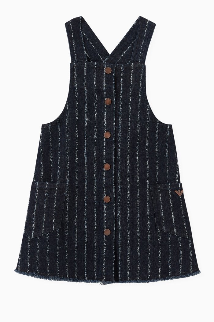 

Striped Dungaree Dress in Denim, Blue