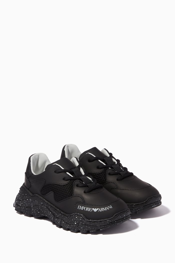

Speckled Chunky Sneakers in Bovine Leather & Mesh, Black
