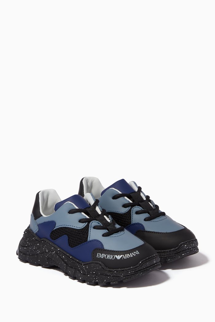 

Speckled Chunky Sneakers in Bovine Leather & Mesh, Blue