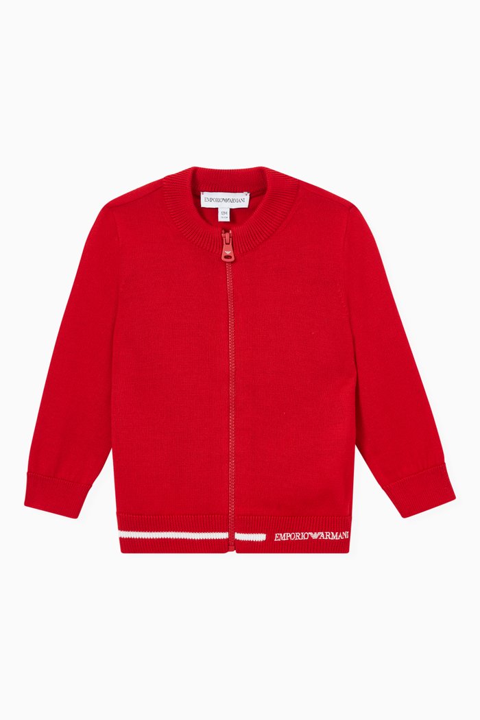 

Logo Zip Sweater in Knit Jacquard, Red