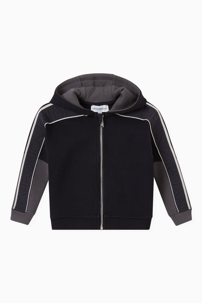 

Colour Block Logo Tape Hoodie in Jersey, Blue