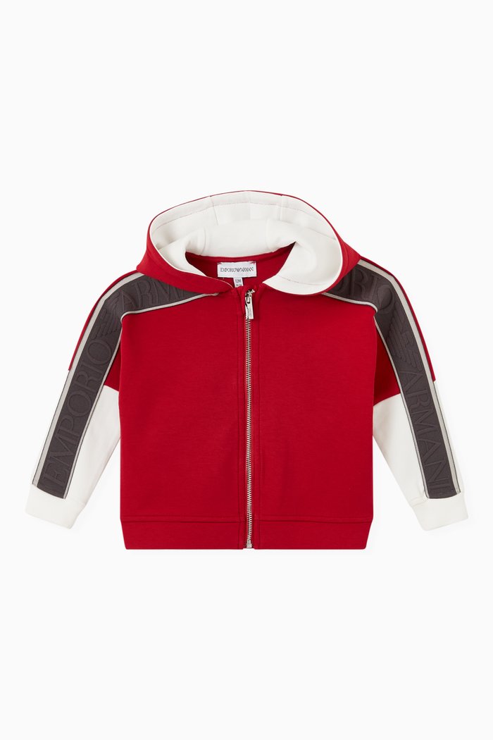 

Colour Block Logo Tape Hoodie in Jersey, Red
