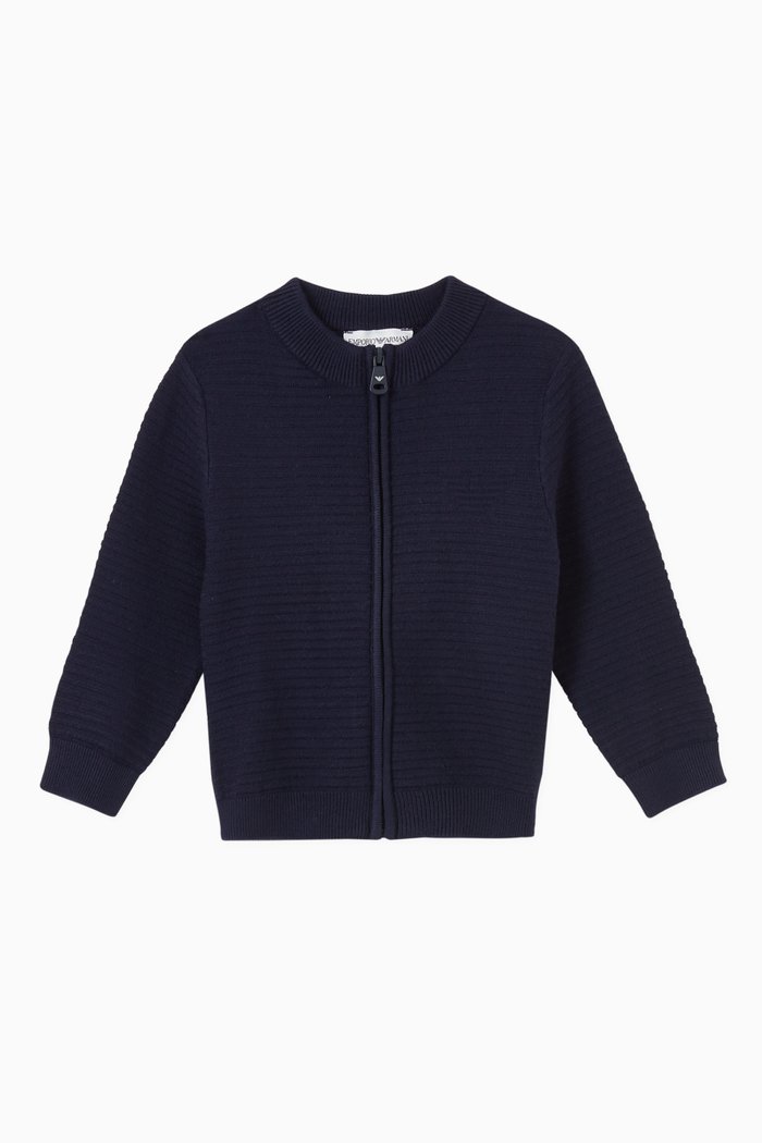 R-EAcreate Ottoman Cardigan in Viscose-blend Knit, Blue