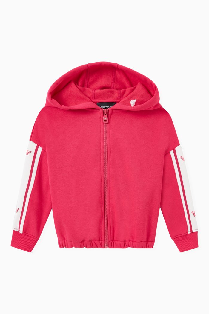 

EA Crew Logo Tape Hooded Sweatshirt in Jersey, Pink