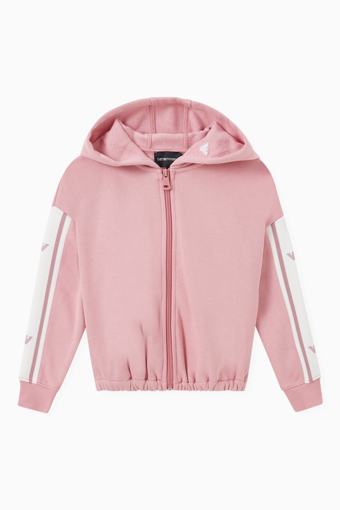 

EA Crew Logo Tape Hooded Sweatshirt in Jersey, Pink
