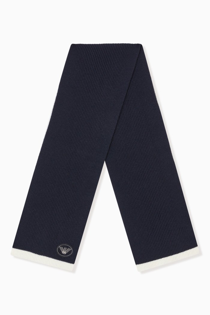 

Logo Patch Scarf in Ribbed Knit, Blue
