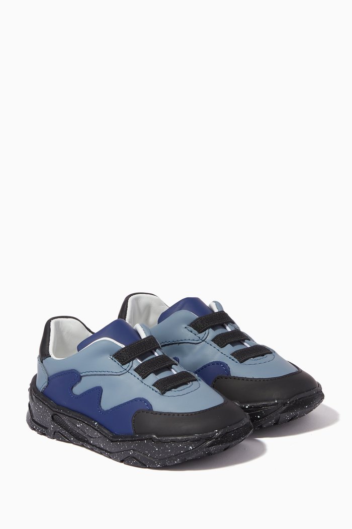 Speckled Chunky Sneakers in Bovine Leather & Mesh, Blue