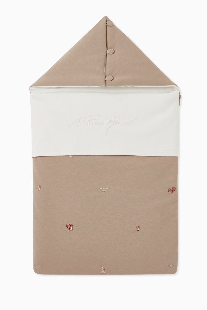 

Woodland Animals Embroidered Sleeping Nest in Cotton, Neutral
