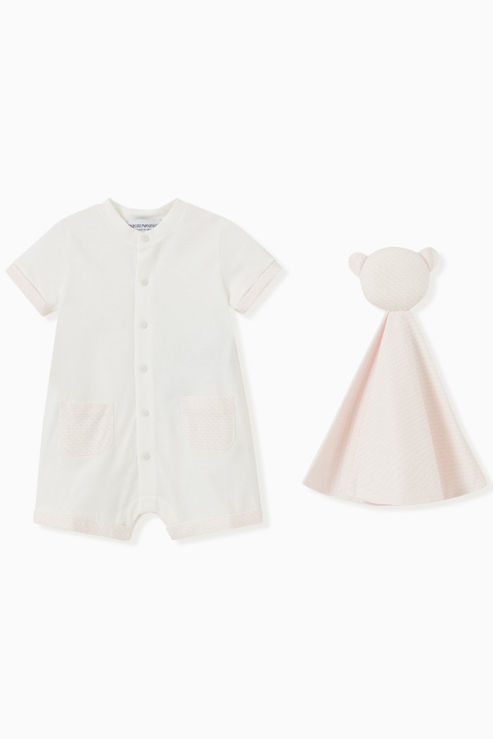 EA Essential Romper & Bear Comforter Set in Cotton, Pink