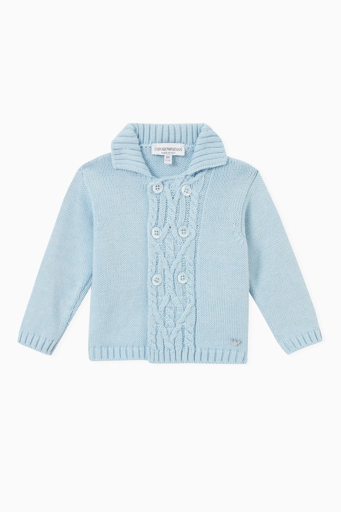 

Double Breasted Cardigan in Wool-blend Knit, Blue