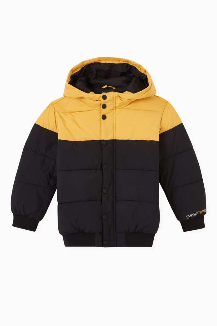 

EA Crew Colour Blocked Puffer Jacket in Nylon, Black