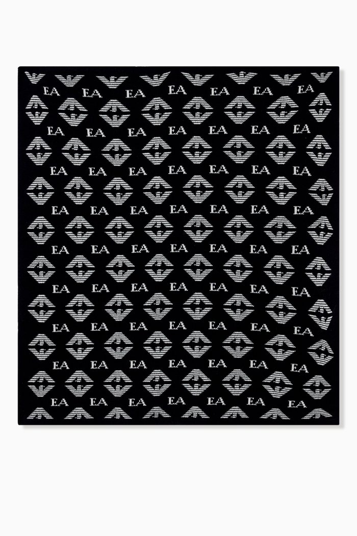 

EA Eagle Monogram Blanket in Wool-blend Knit, Blue