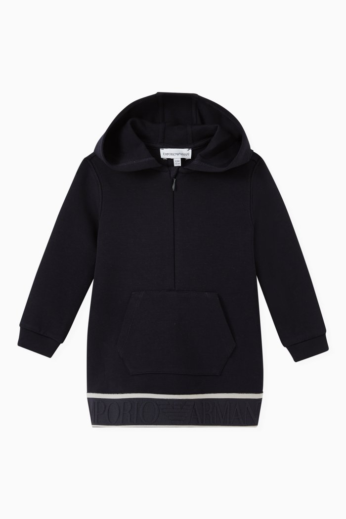 EA Logo Tape Hooded Dress in Jersey, Blue