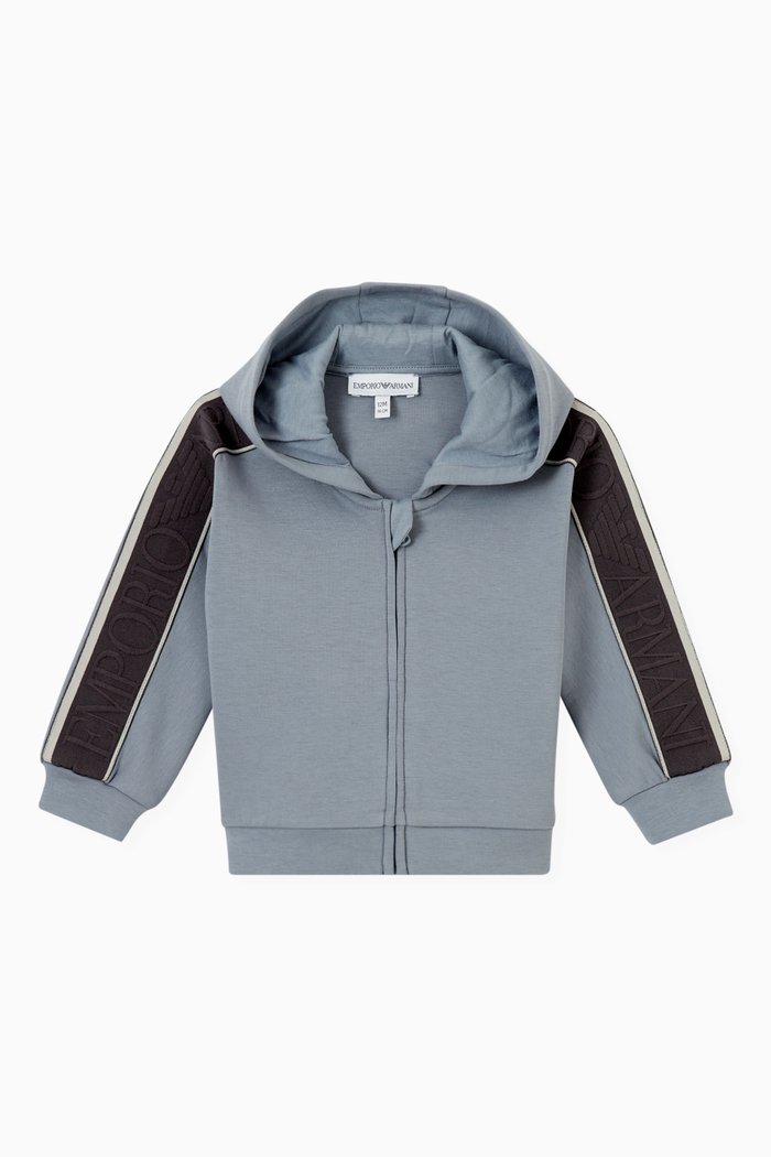 

EA Logo Tape Hooded Sweatshirt in Jersey, Blue