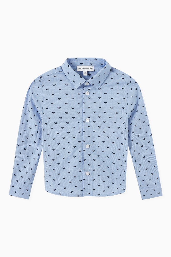 

EA Monogram Embroidered Shirt in Cotton, Blue