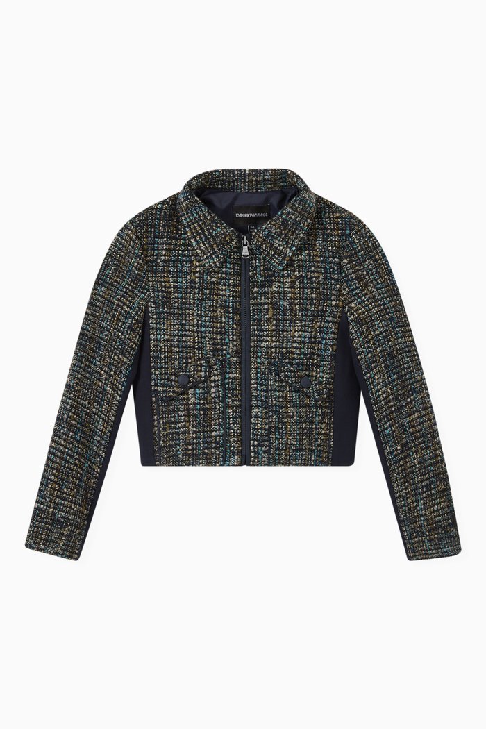 

Cropped Zip-up Jacket in Bouclé, Blue