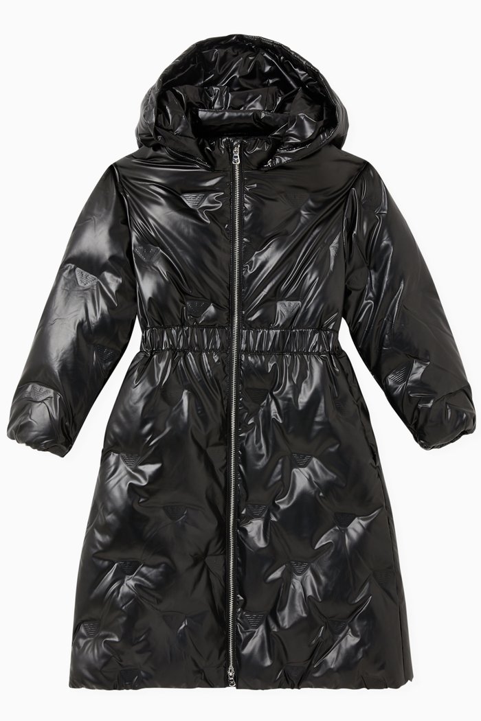 

EA Eagle Longline Puffer Jacket in Coated Nylon, Black