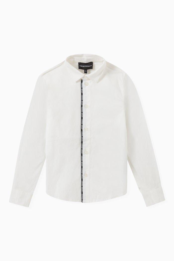 EA Logo Tape Shirt in Stretch Cotton, White