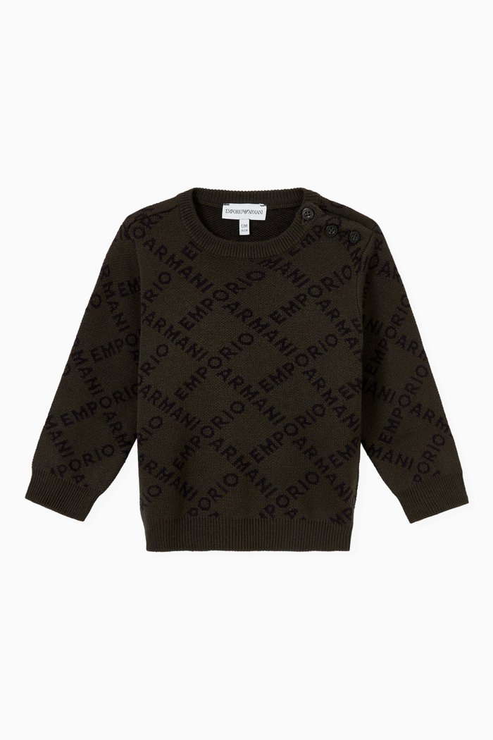 

EA Checked Logo Text Sweater in Wool-blend, Green