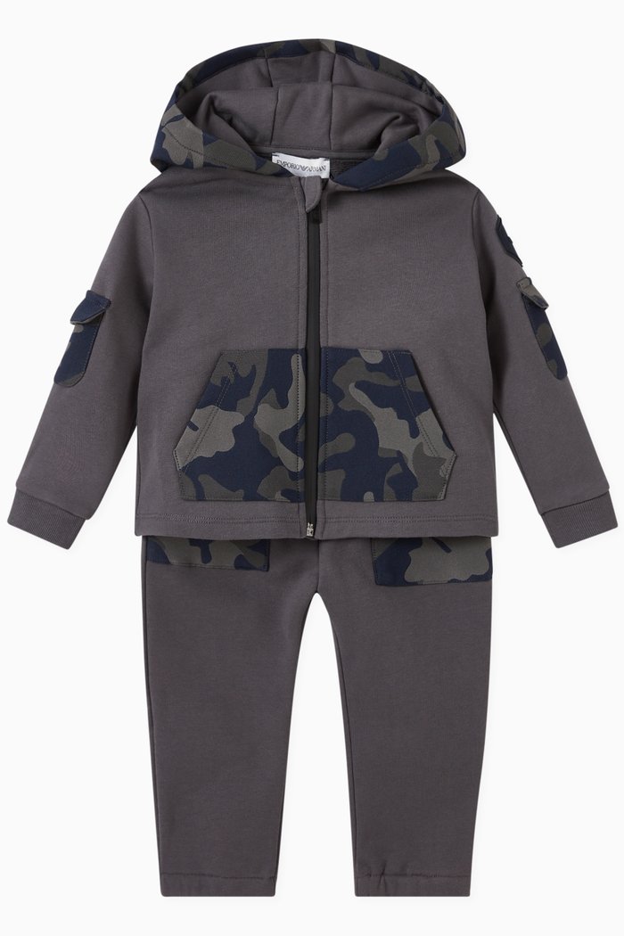 

Camo Print Tracksuit in Cotton Jersey, Grey