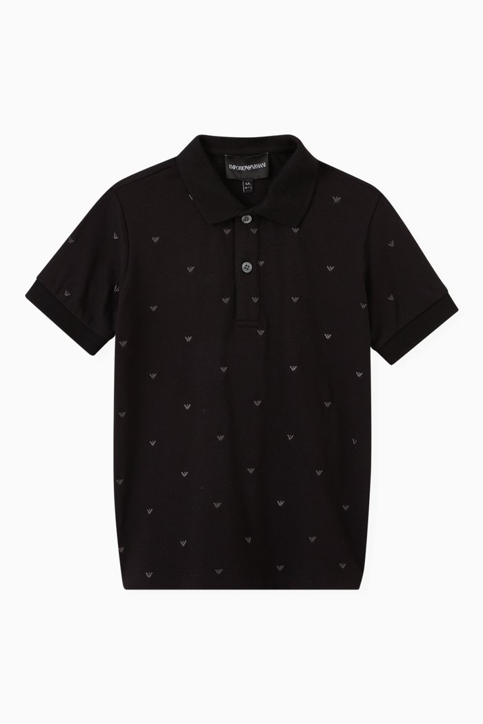 

EA Eagle Embroidered Polo Shirt in Cotton Piqué, Black