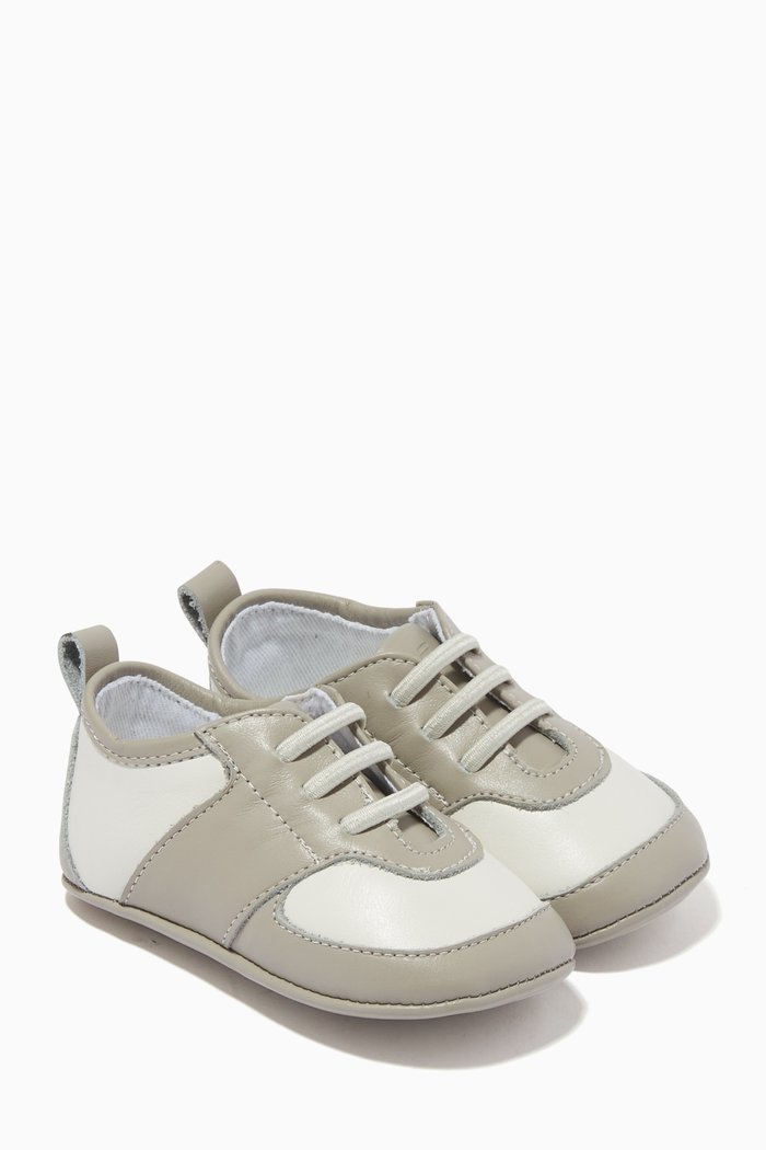 

Bi-colour Lace-up Sneakers in Leather, Neutral
