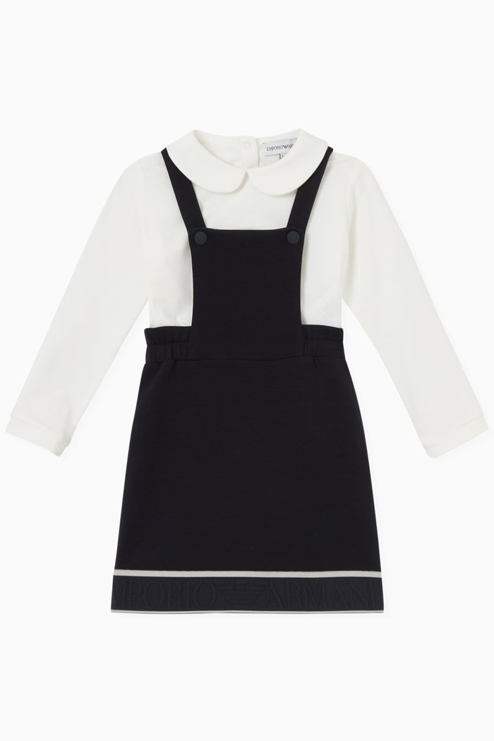 

EA Logo Tape Pinafore Dress & Top Set in Double Jersey, Blue