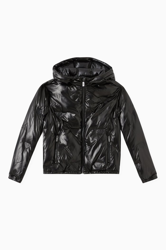 

EA Monogram Puffer Jacket in Coated Nylon, Black