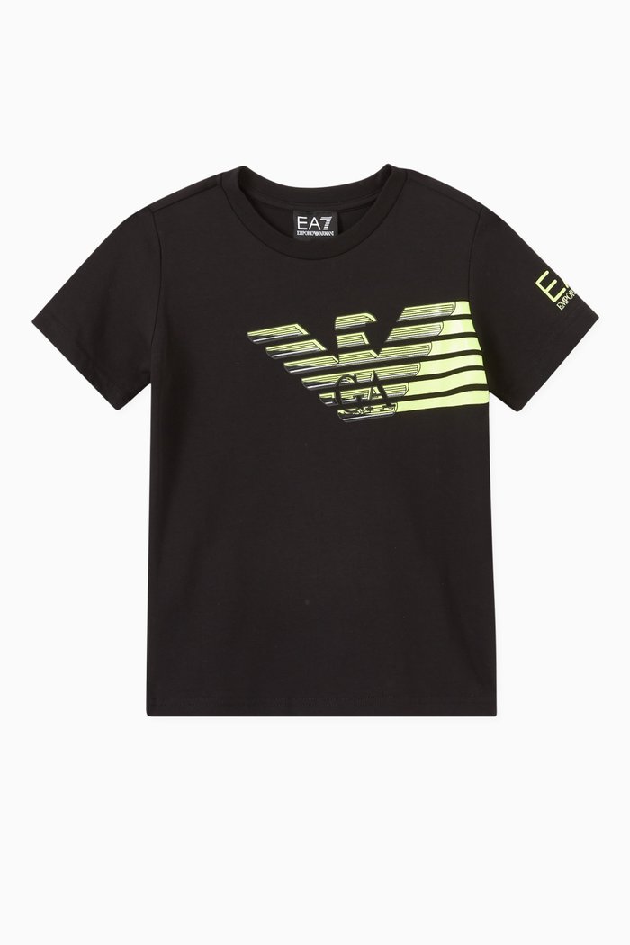 EA7 Neon Logo T-shirt in Jersey, Black