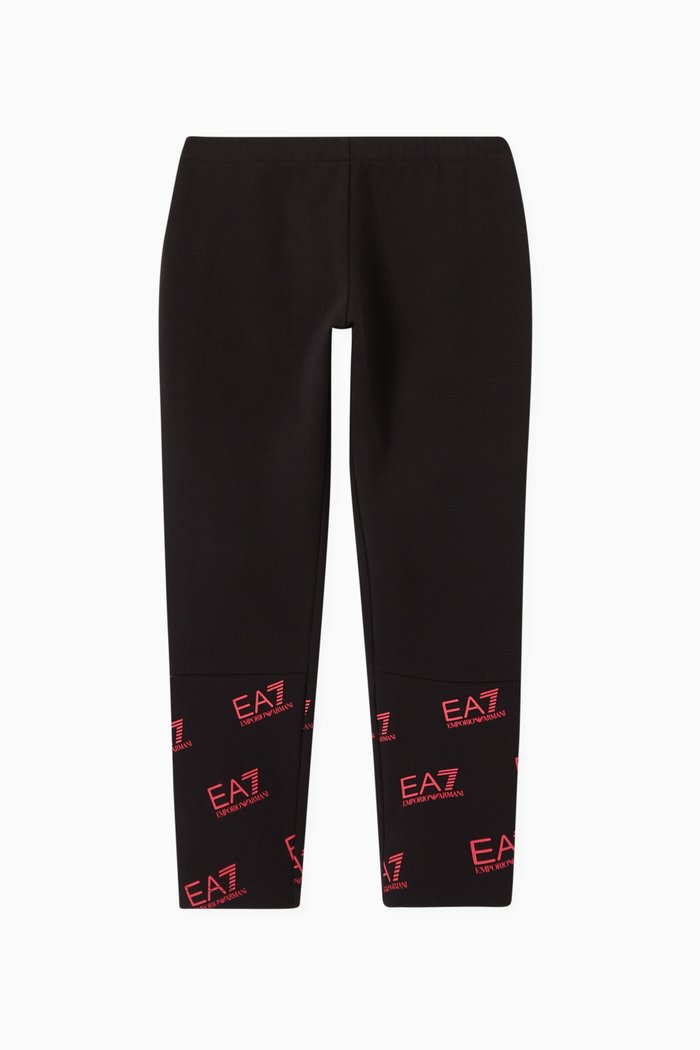 

EA7 Logo Text Leggings in Cotton Jersey, Black
