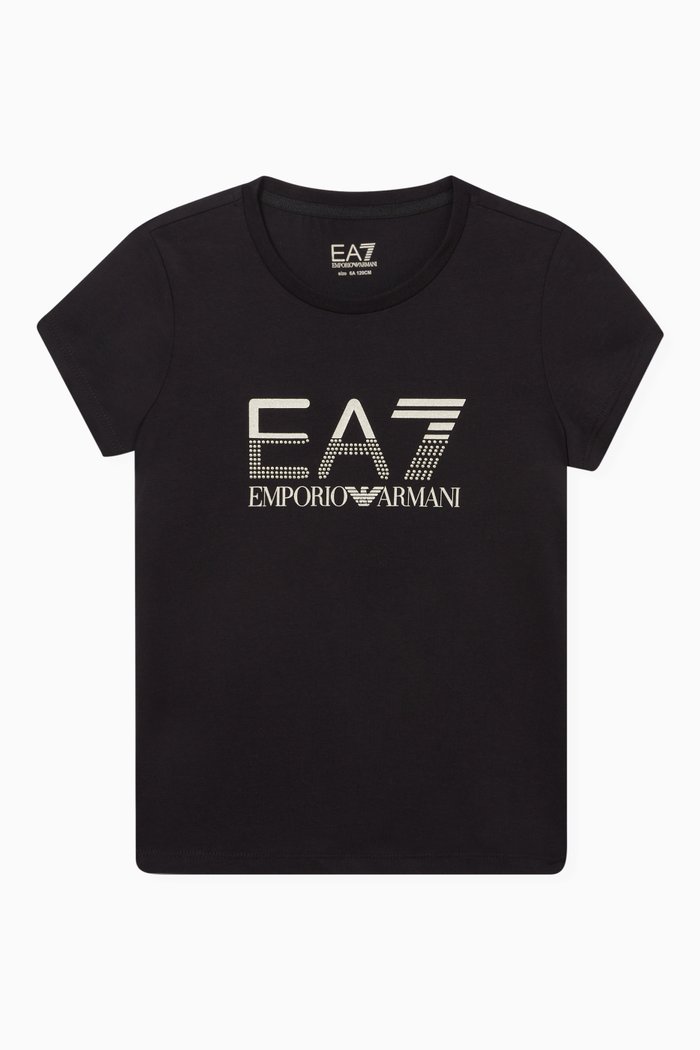 

EA7 Macro Strass Logo T-shirt in Jersey, Black