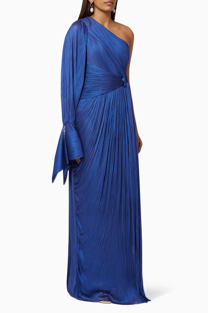 

Eden Maxi Gown in Foiled Silk Tulle, Blue
