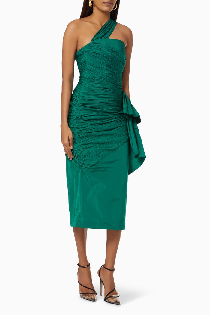 Isabel Midi Dress in Taffeta, Green