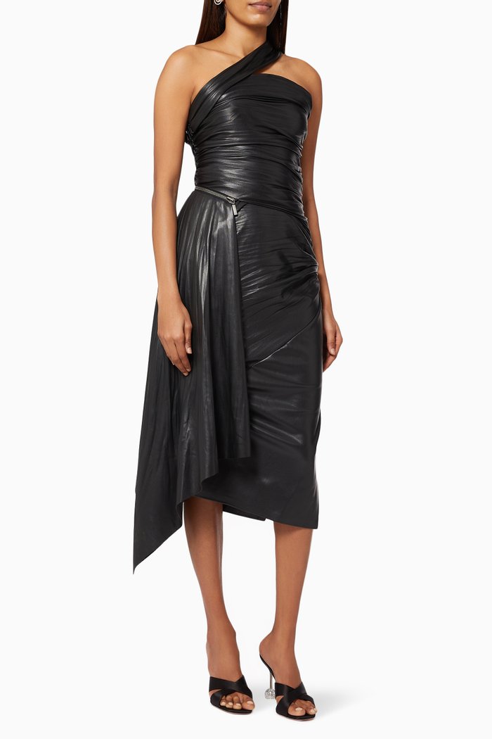 

Taniyah Midi Dress in Faux Leather, Black
