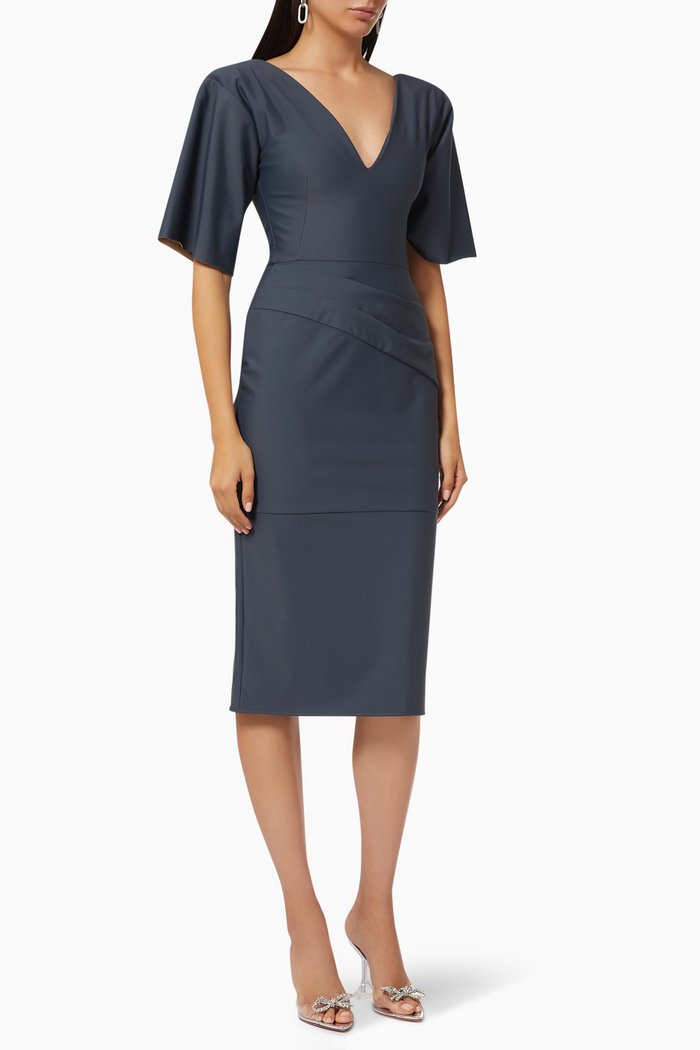 

Leaded Midi Dress in Crepe, Grey