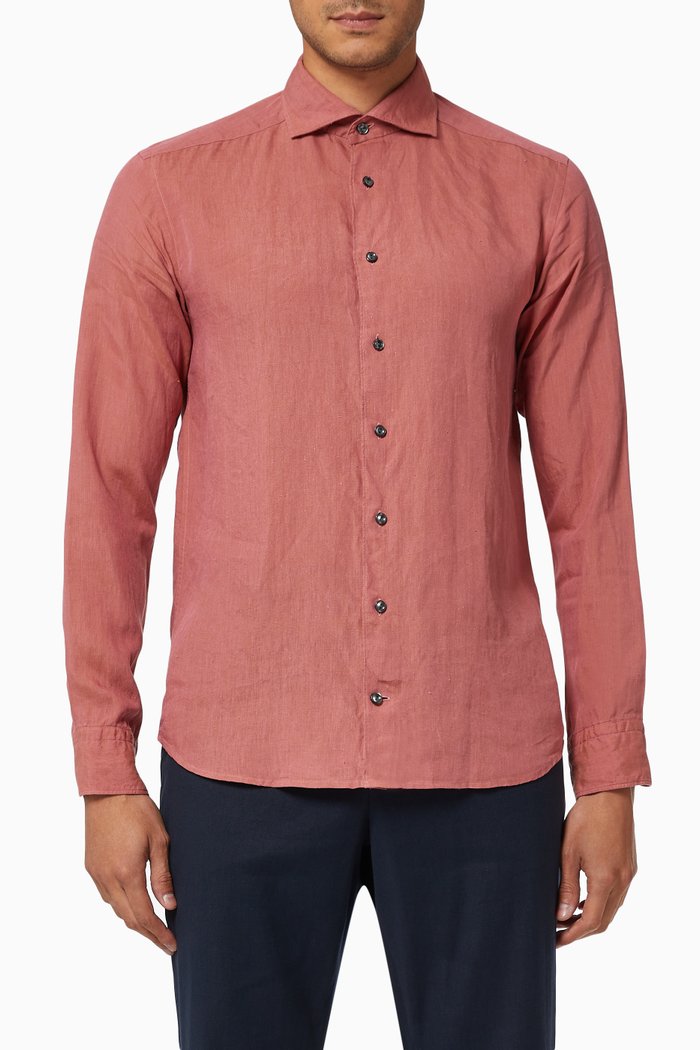

Slim Fit Shirt in Textured Linen, Red