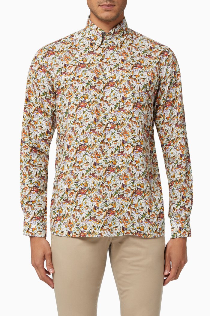 

Daisy Floral Print Contemporary Fit Shirt in Cotton Twill, Multicolour